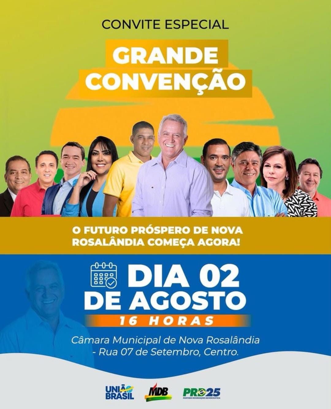 Convenção marcada para dia 02 de agosto, dá início à campanha de Sérgio Sandre e Tito da Energia em Nova Rosalândia