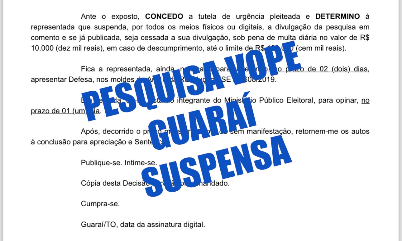 Justiça Eleitoral Suspende Pesquisa do Instituto VOPE por suspeita de Irregularidades em Guaraí